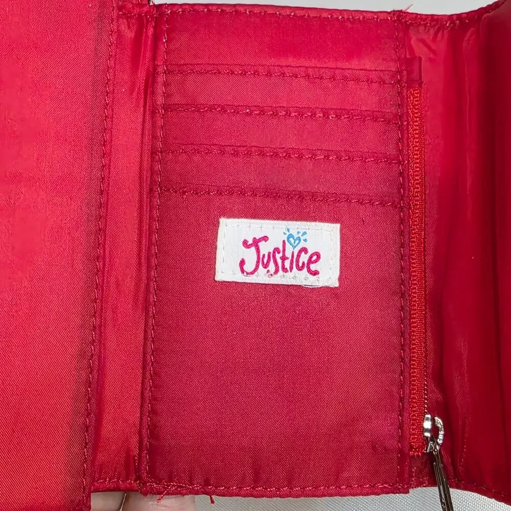 Justice Red Wallet Purse Free To Be Me Clutch Wristlet Red White Blue Used